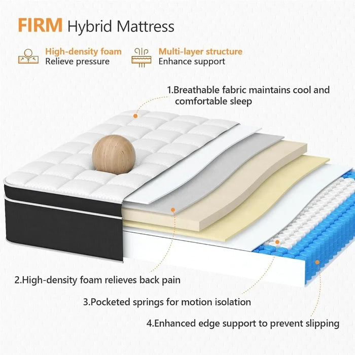King Size Mattress, 12 Inch, Memory Foam and Pocket Springs, Pressure Relief and Motion Isolation, Upgraded Strong Edge Support