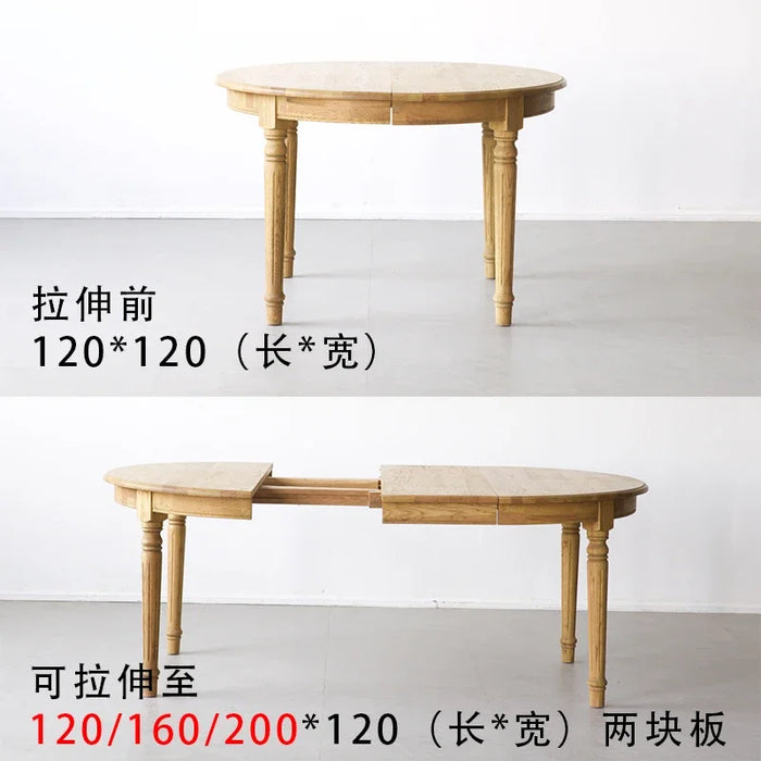 Make antique old oak retractable dining table French European style solid wood retractable round dining table