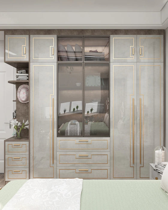 Light Luxury Flat Door Large Wardrobe Modern and Simple Home Bedroom Assembly Solid Wood Wardrobe Nordic Overall Cabinet Customi