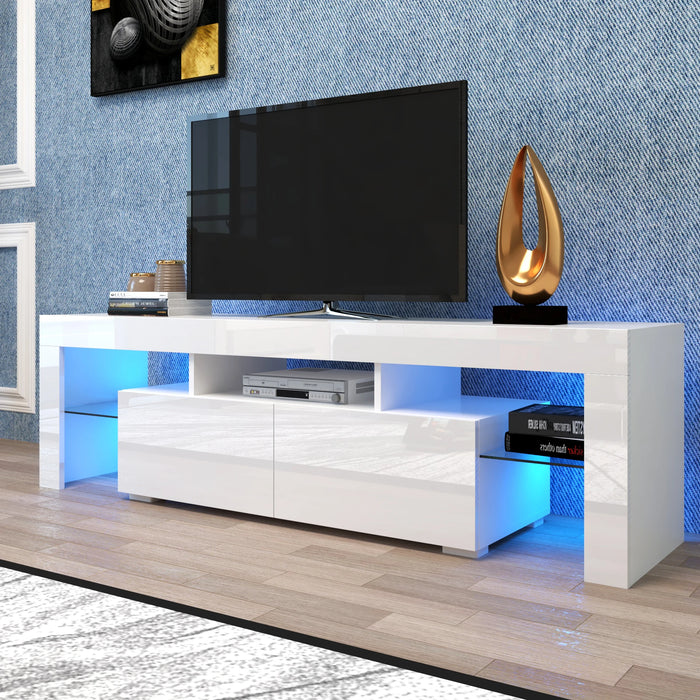 Modern White/Black TV Stand 160×35×45CM 20 Colors LED TV Cabinet w/Remote Control Lights Easy to Clean Assemble [US-Stock]