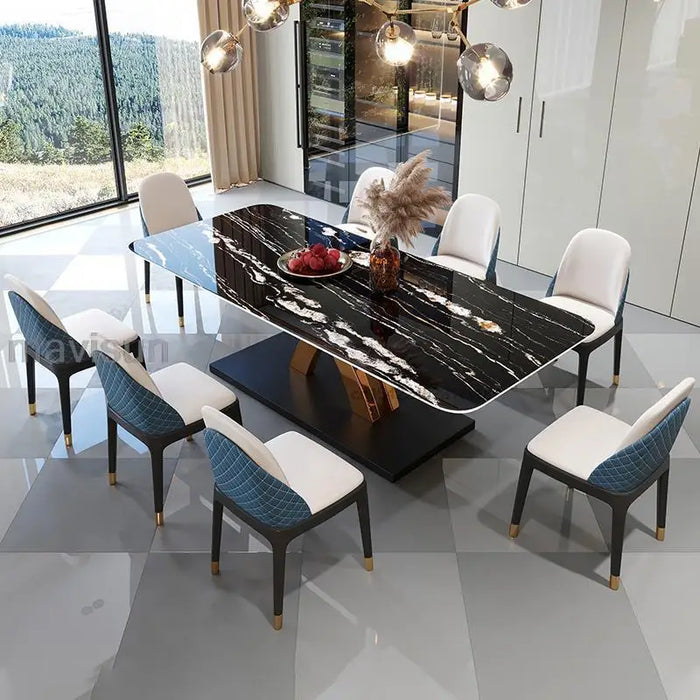 Italian Kitchen Rectangle Table And Chair Combination Household Furniture Customize Tabletop Stainless Steel Base Dining Tables