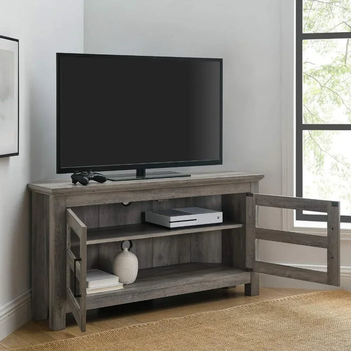 Modern Farmhouse Wood Corner Universal TV Stand for TV's Up to 50" Flat Screen Living Room Storage Entertainment Center 44 Inch