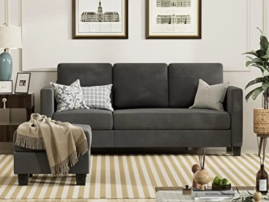 Convertible Sectional Small Sofa L-Shaped Couch Seat with Modern Linen Fabric, for Living Room, 70", Dark Gray