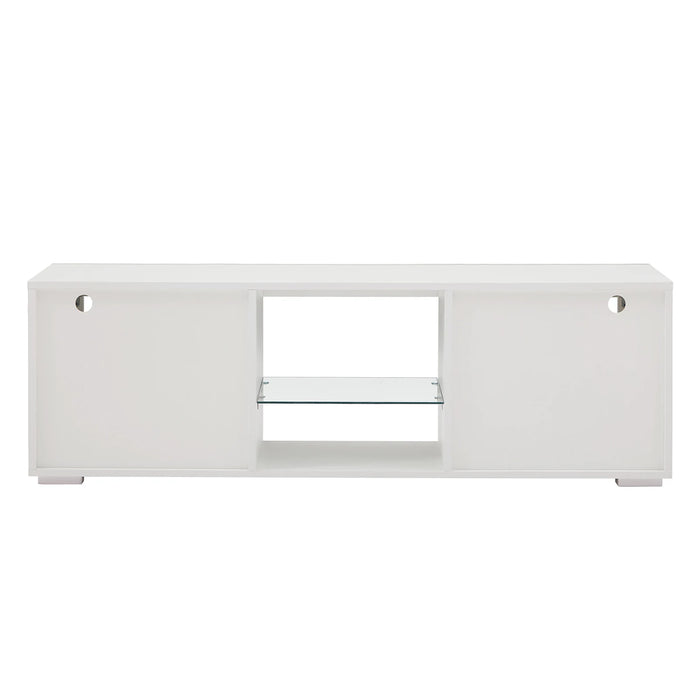 TV Stand with LED Lights and 2 Large Storage Drawer,High Glossy TV Cabinet For  Living Room or Bedroom Furniture