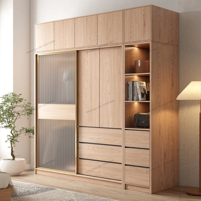 Nordic Sliding Door Wardrobe Cream Style Household Bedroom Small unit Sliding Door Cabinet Large wardrobe