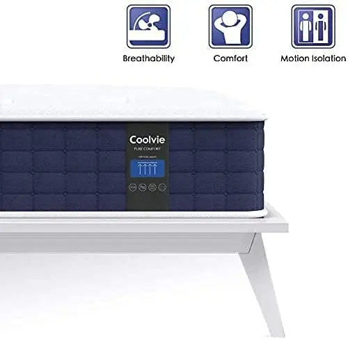 Coolvie Queen Mattress, 10 Inch Hybrid Mattress Queen Size, Individual Pocket Springs with Memory Foam, Bed in a Box