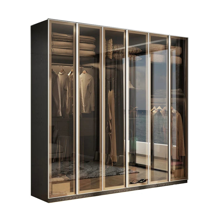 Toughened glass wardrobe family bedroom swing door cloakroom panel wardrobe modern simplicity