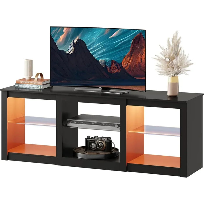 Living Room Furniture TV Free Shipping TV Bracket with LED Light for TVs up to 65 inches with glass stand for modern home