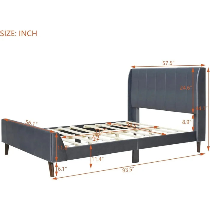 Bed FrameUpholstered velvet full-size platform bed with headboard and footboard for easy assembly of bedroom bed