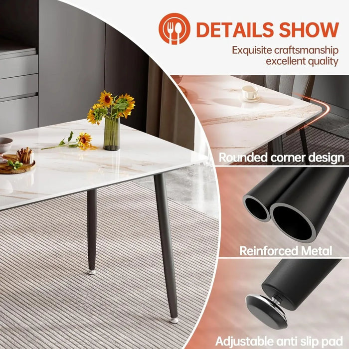 Marble Sintered Stone Table Top and Metal Legs Dining Room Furniture Free Shipping White Rectangular Kitchen Table Home