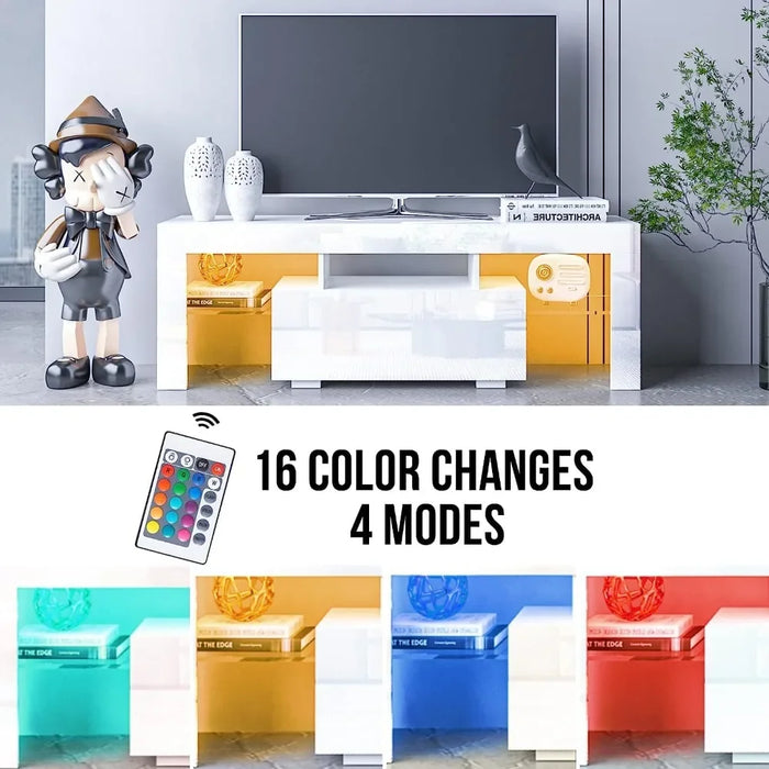 Modern TV Stand With Storage Drawer and Glass Shelf for Living Room Bedroom Home Furniture White Cabinet Table Stands
