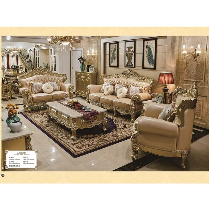 Royal style antique furniture Living room sofas Wood Frame Leather Sofa Sets Hot Sale Classic Sofa