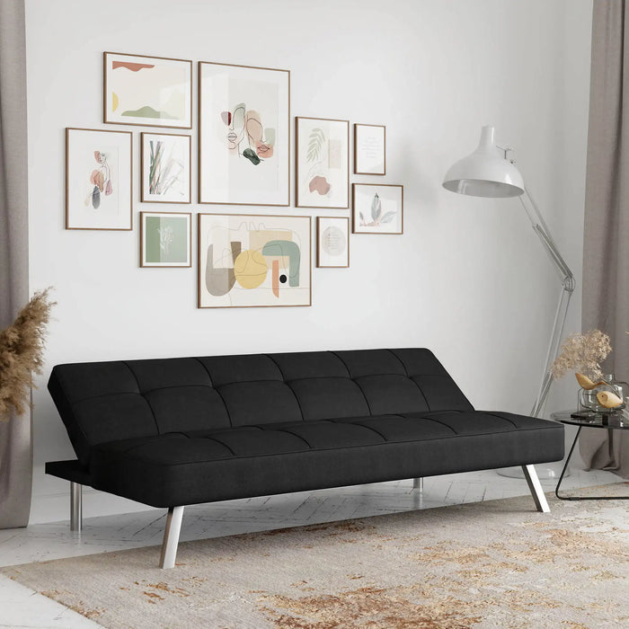 Modern Futon, Black Fabric for Living Room Home or Office
