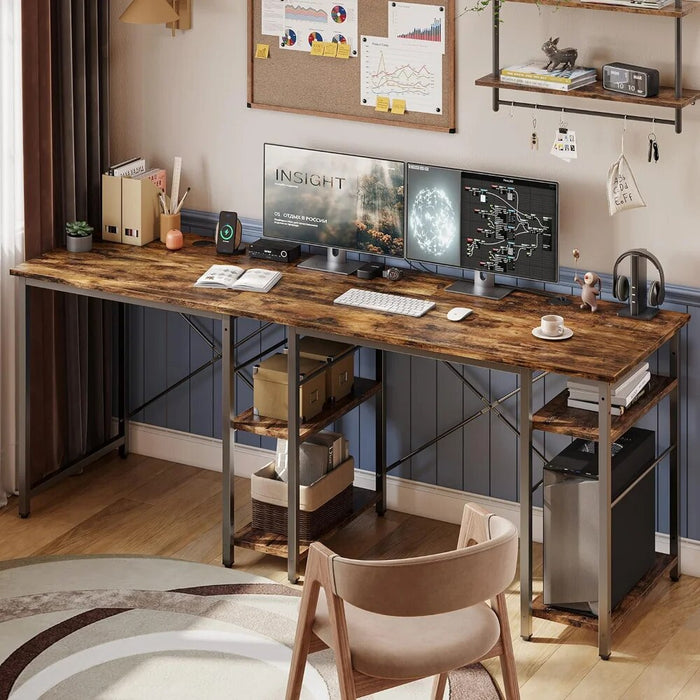 Bestier L Shaped Computer Desk, Reversible Corner Office Desk with Shelves, 75 Inch 2 Person Long Desk, Writing Study Table