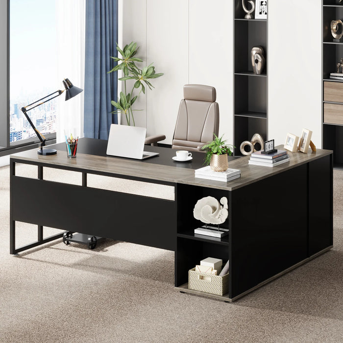 Tribesigns 71 inch Executive Desk, L Shaped Desk with Cabinet Storage, Executive Office Desk with Shelves, Business Furniture