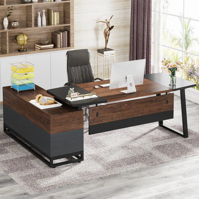Tribesigns L Shaped Computer Desk with Cabinet, Large Office Desk with Storage Shelves, Business Furniture Set Workstation