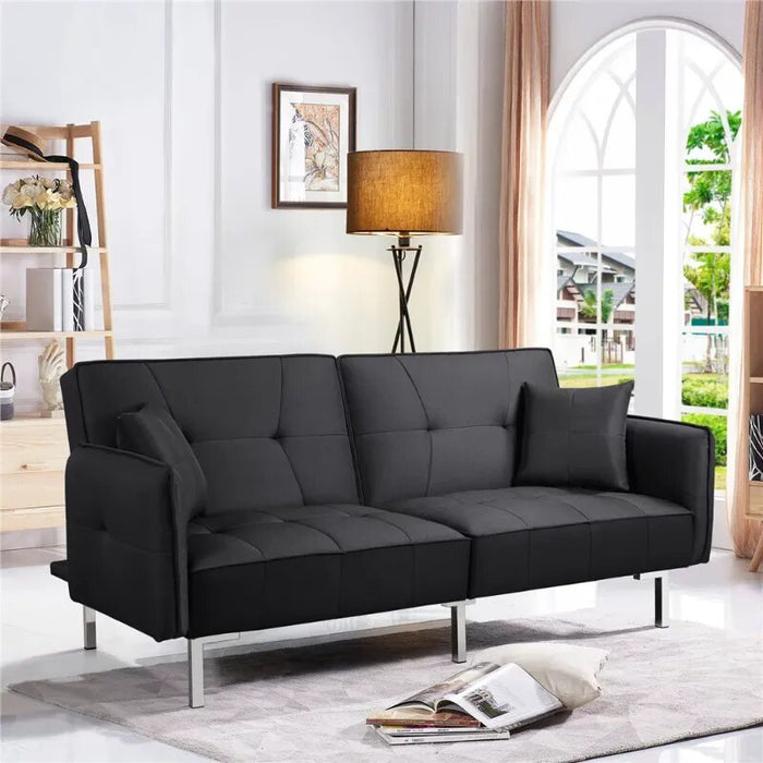 Alden Design Fabric Covered Futon Sofa Bed with Adjustable Backrest, Black living room sets sofa