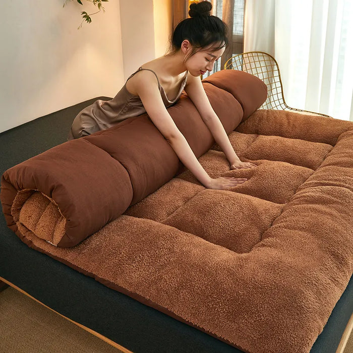 New Foldable Plush Tatami Floor Mat/Pad Fashion Comfy Futon for Dorm/Home Nap Thickened Single Double Use Sleeping Mattress/Bed