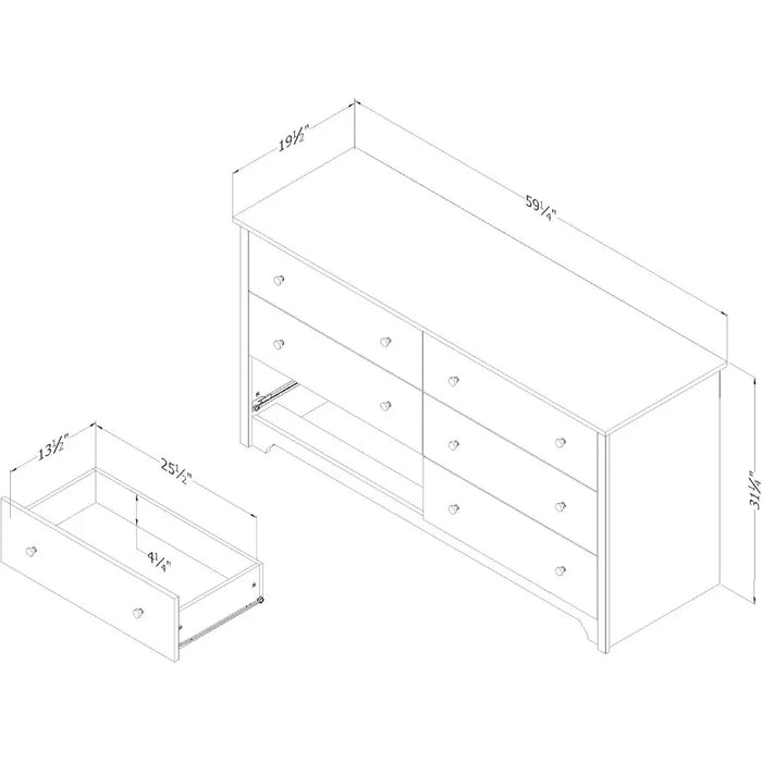 Vito 6-Drawer Double Dresser Pure White Vanity Desk Dressers for Bedroom Furniture Toilet Furniture Makeup Toiletries Fabric