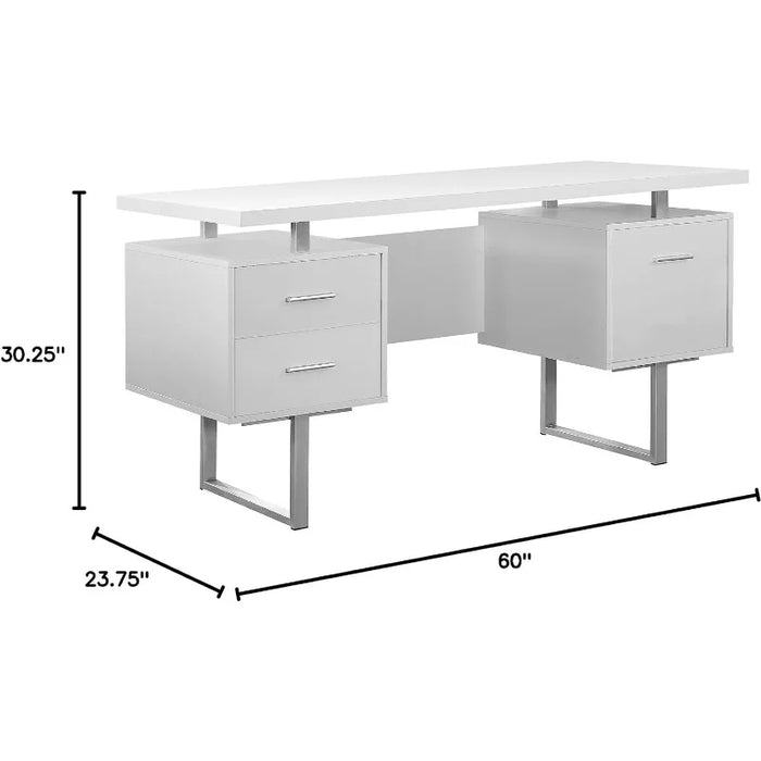 Monarch Specialties White Hollow-Core/Silver Metal Office Desk, 60-Inch