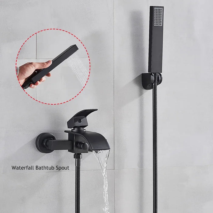 Chrome Waterfall Bathtub Faucet Wall Mounted Tub Tap  Hot Cold Water Mixer  Bath Shower   Robinet Baignoire