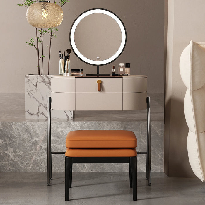 Italian Modern Vanity Table Set with LED Mirror and Solid Wood Stool - Stylish Storage, Makeup Station, Beauty Organizer!