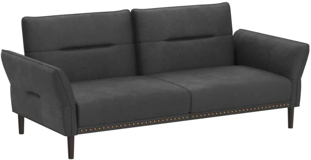 Futon, Faux Lether Futon Couch Bed, Comfy Modern Black Futon Bed, Folding Recliner Sleeper Sofa with Adjustable Backrest,