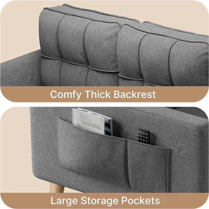 67" Sofa Couch,2 or 3 Seater Sofa with Comfort Back Pillows, Deep Seat and Solid Wood Legs,Loveseat Futon Couch for Living Rooms