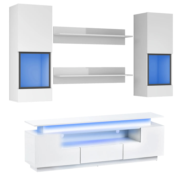 5 Pieces Floating Functional TV Stand Set for 75+ in. TV, Wall Mounted Entertainment Center with 16-color LED Light Strips