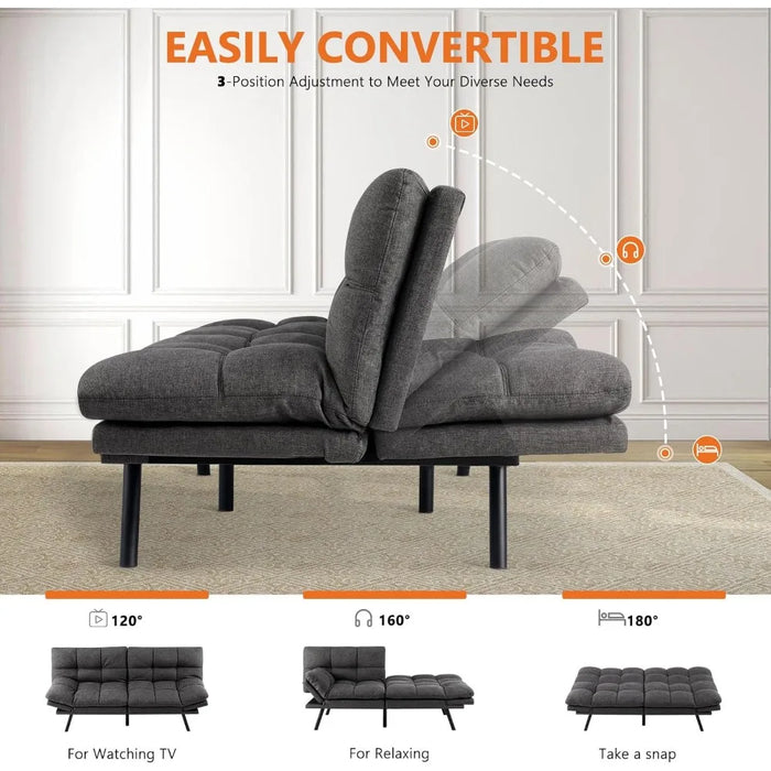 Sofa Bed Couch, Loveseat Sleeper Futon for Living Room, Foldable Memory Foam Furniture, Convertible Full Size Sofa,Linen Grey
