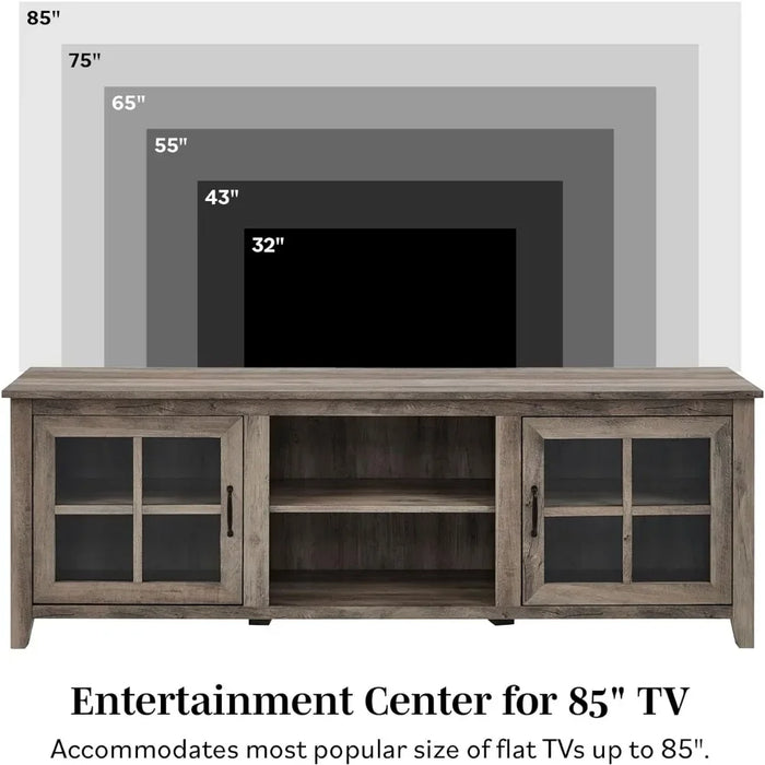 70 Inch Living Room Furniture for Tv Furniture Portsmouth Classic 2 Glass Door TV Stand for TVs Up to 80 Inches Grey Wash Table