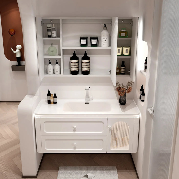 European Simple Oak Bathroom Cabinet Set Integrated Washbasin Smart Mirror Bathroom Sink Vanity Cabinet Bathroom Furniture