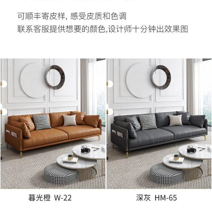 Italian-Style Light Luxury Napa Leather Sofa Living Room Fashionable Simple Modern Office Straight Sofa