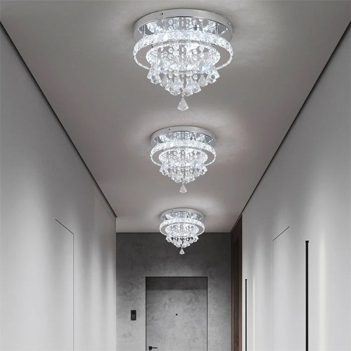 Crystal Chandelier Chrome Ceiling Lamps Led Flush Mount Stainless Steel Fixture Aisle Light Lustre Dining Room Living Room Decor