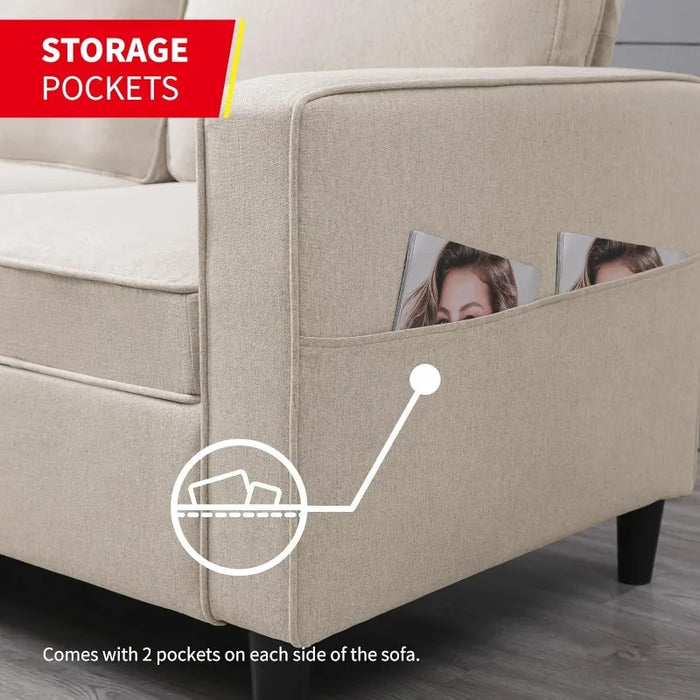 Modular Sectional Sofa Couch for Living Room, Convertible Sofa with Storage Ottoman, Modern Linen Fabric L-Shaped Couch
