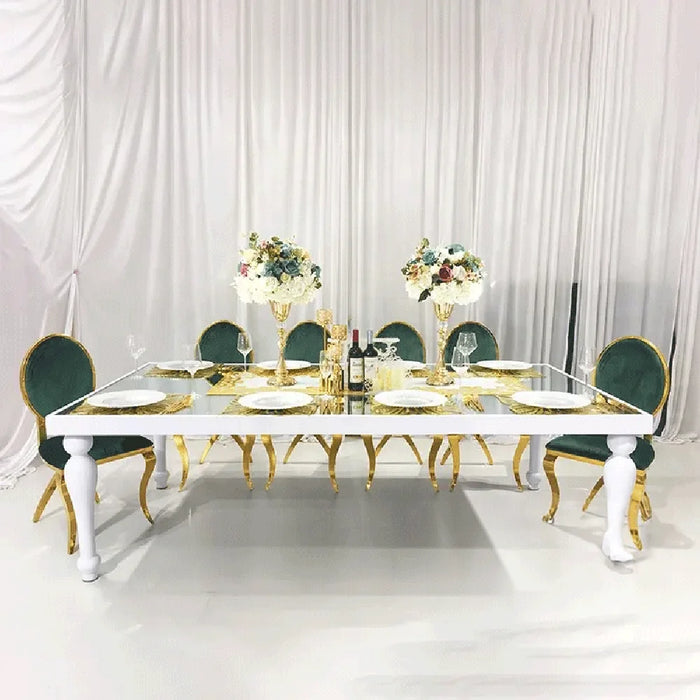 wedding furniture iron white legs metal rectangle dining table and chair set for 8