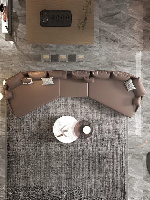 Special-Shaped Corner Leather Sofa Living Room High-End Elegant Italian Light Luxury round Arc Leather Sofa