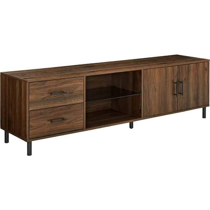 Walker Edison Uptown Modern 2 Drawer Low Profile Stand for TVs up to 80 Inches, 70 Inch, Dark Walnut