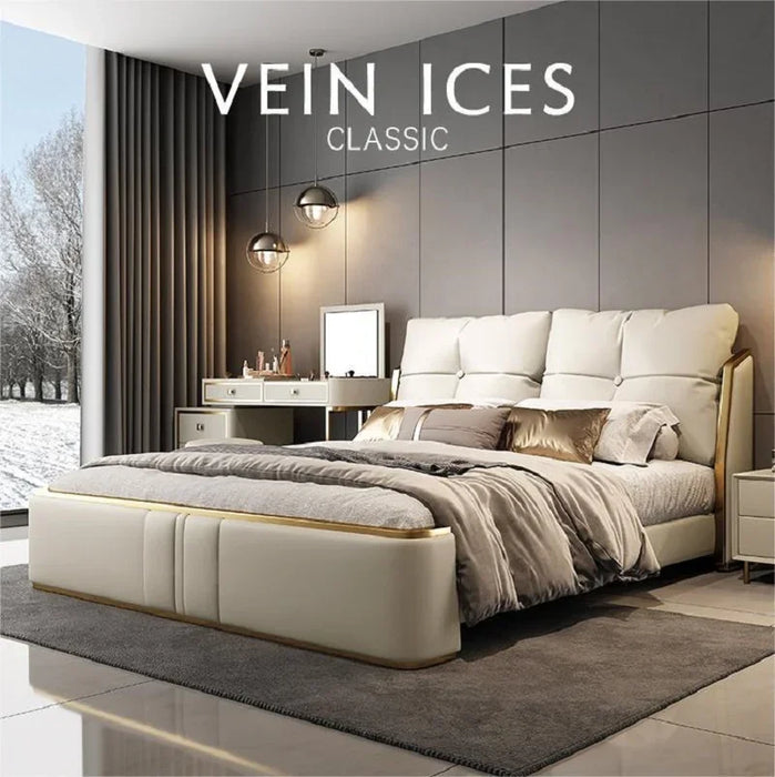 Italian modern minimalist 1.5-meter 1.8-meter master bedroom double bed, solid wood upholstered bed, light luxury Napa leather b