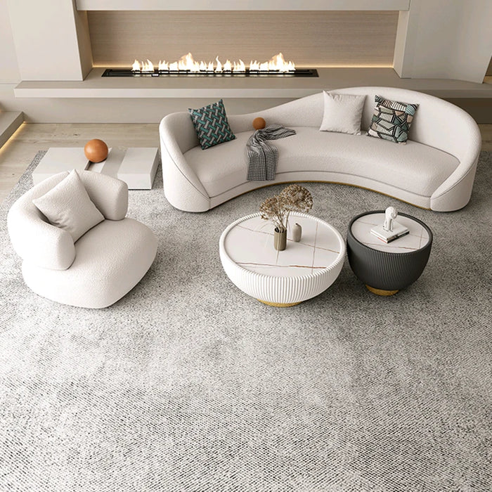 Curved Lambswool White Sofa Unusual White Minimalist Reading Living Room Sofa Banquet Comfort Unique Divano Bedroom Furniture