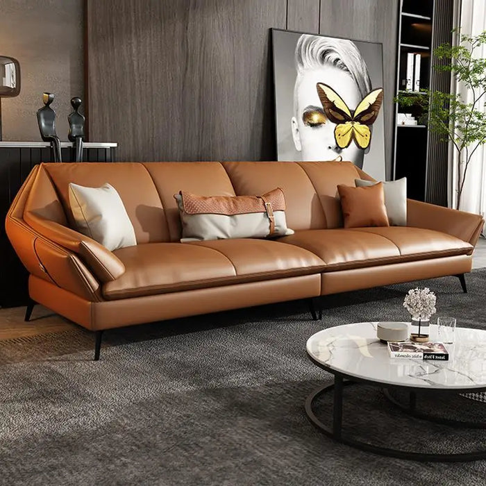 Italian Minimalist Leather Sofa First Layer Cowhide Modern Minimalist Nordic Living Room Light Luxury Straight Row Leather Sofa