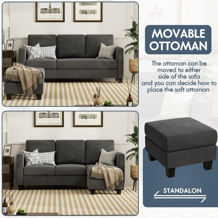 Convertible Sectional Small Sofa L-Shaped Couch Seat with Modern Linen Fabric, for Living Room, Apartment, Dark Gray