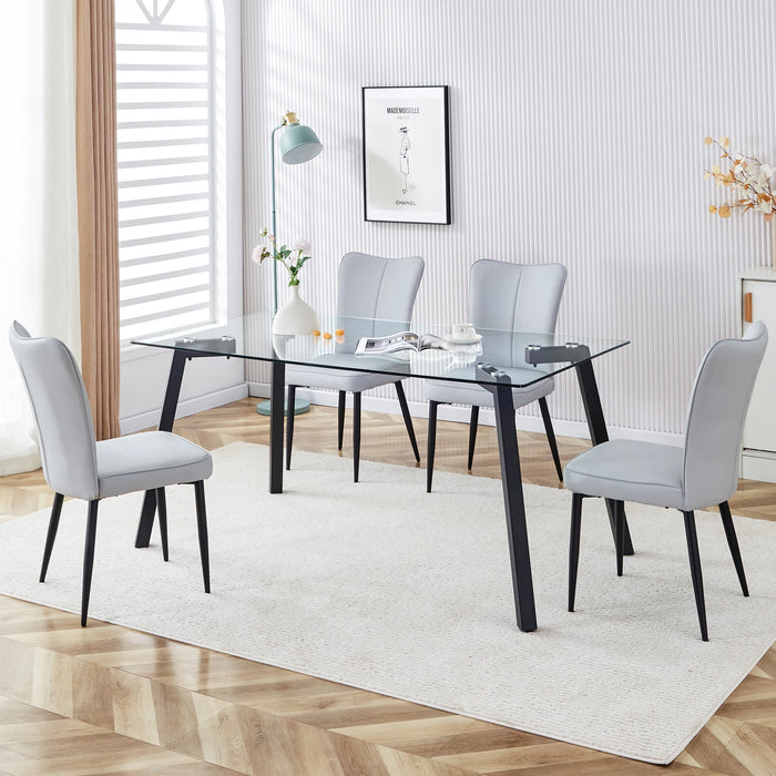 5 Pieces Table and chair Set with One Table and 4 PU Chairs,Glass Dining Table
