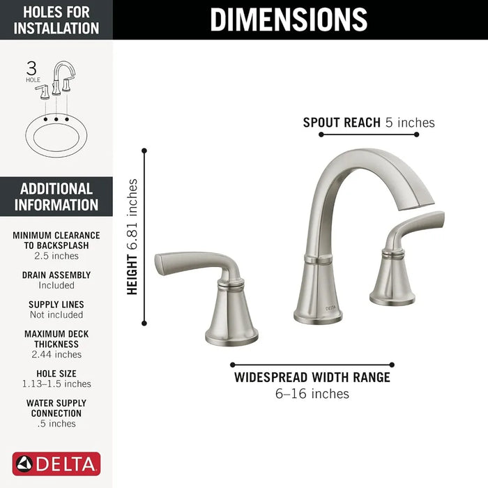 Widespread Bathroom Faucet Brushed Nickel, Bathroom Faucet 3 Hole, Bathroom Sink Faucet