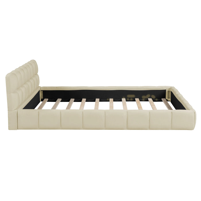 [Flash Sale]Queen Size Upholstered Platform Bed with Thick Fabric Grounded Bed with Solid Frame Beige/Gray[US-W]