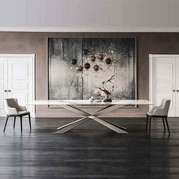 Italian Custom Light Luxury Rock Slab Kitchen Table And Chair Combination Modern Simple Rectangular Large Villa Dining Table Set