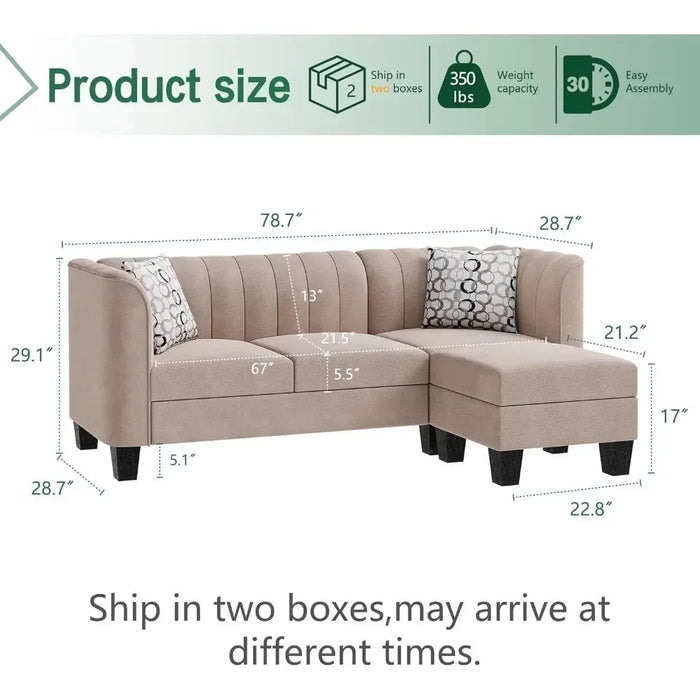 Living room sofa L-shaped convertible modular sofa bed puff furniture with high armrestfabric comfort home furniture, beige