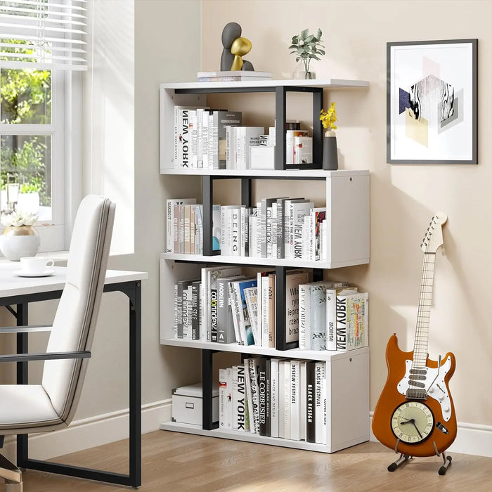 5-Tier Bookshelf, S-Shaped Z-Shelf Bookshelves and Bookcase, Modern Freestanding Multifunctional Decorative Storage She