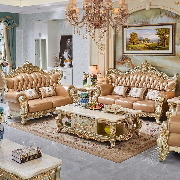 Italian sofa set design 1+2+3 seat living room furniture Gold luxury genuine leather living room sofas