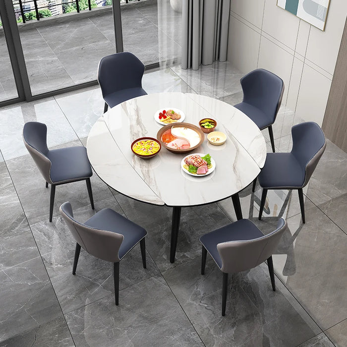 Rock slab dining table household light luxury rotating rectangular minimalist round dining table and chair set